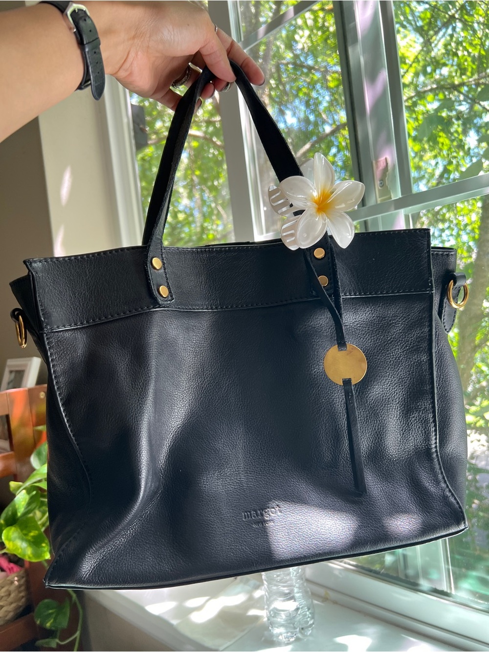 Margot New York Black Leather Tote Bag - Picture 2 of 6